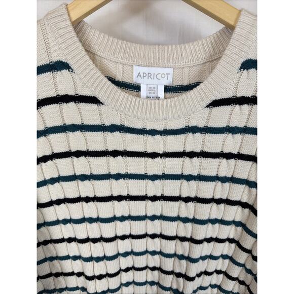 NWT Apricot Ivory Striped Long Sleeve Cropped Cable Knit Sweater #1405 Size XXL - Picture 2 of 7
